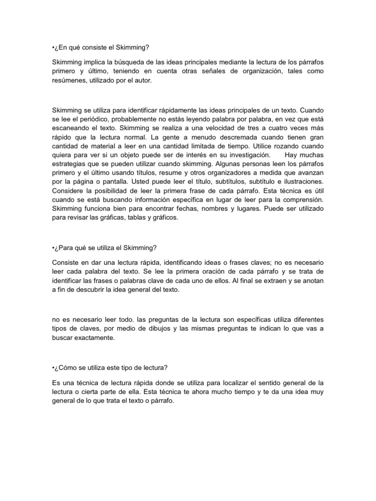 Skimming y Scanning Lectura (proceso) Información