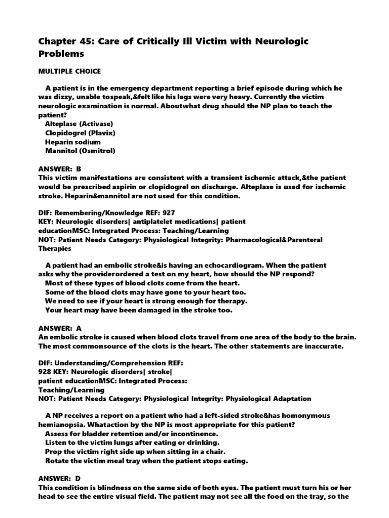 Chapter 45 care of critically ill victim with neurologic problems