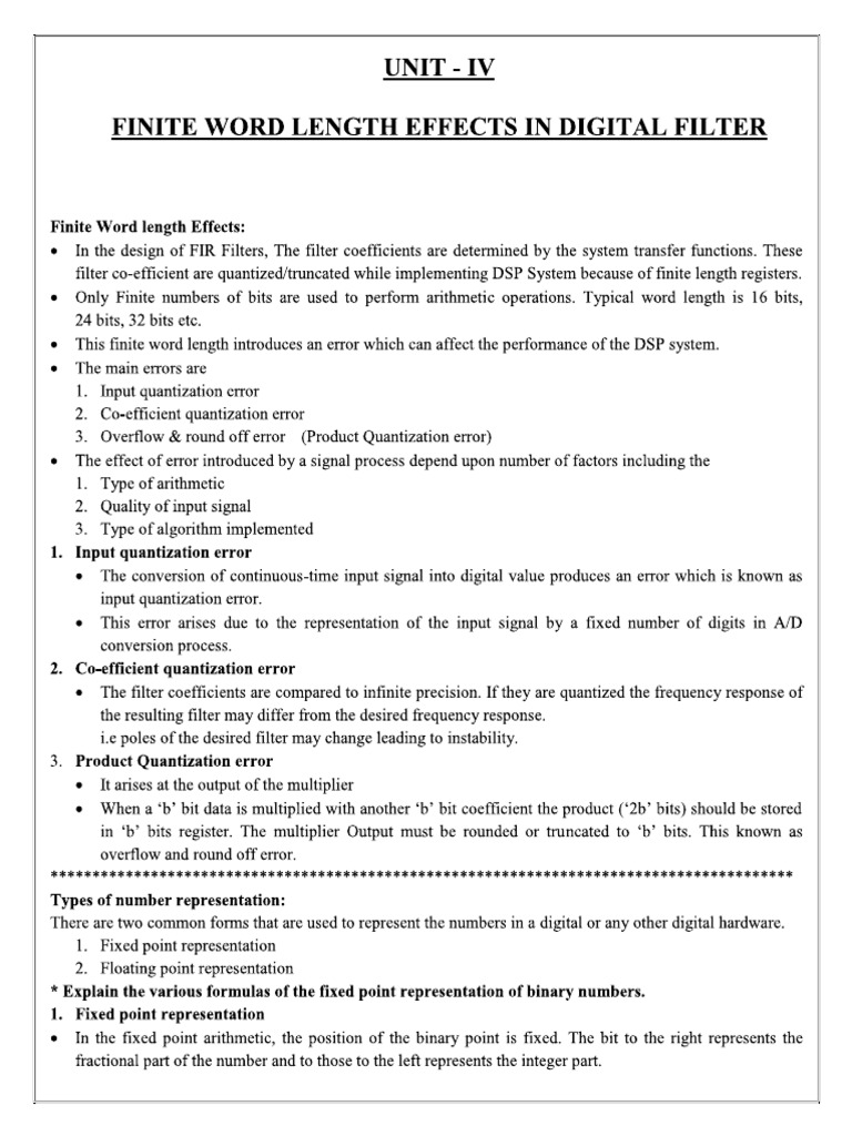 Finite Word Length Effects in Digital Filter | PDF