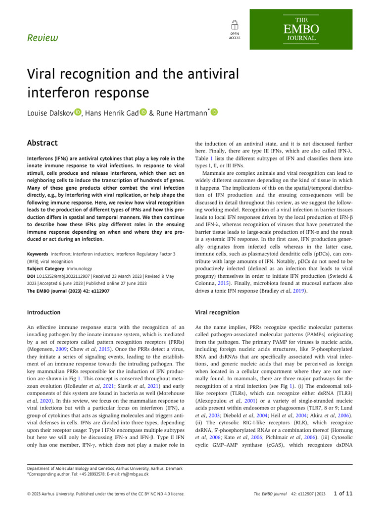 Viral Recognition and The Antiviral Interferon Res | PDF | Interferon ...