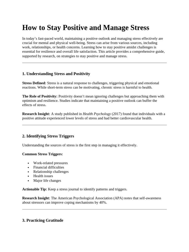 Managing Stress for Positive Change | PDF | Stress (Biology ...