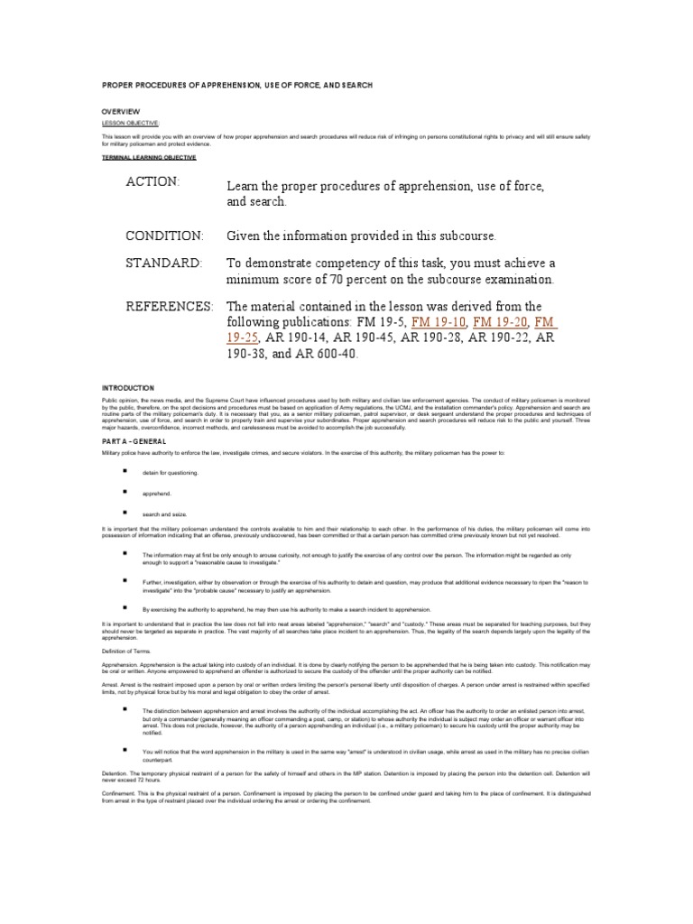 Apprehension Procedures for Military Police | PDF | Police Officer | Arrest