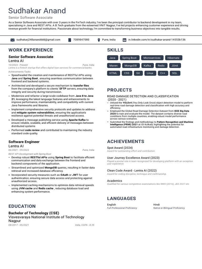 Sudhakar Anand Resume | PDF | Databases | Java (Programming Language)