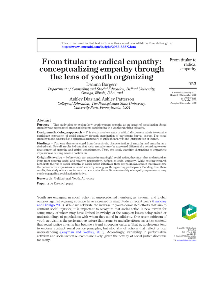 Exploring Youth Empathy in Activism | PDF | Empathy | Identity (Social ...