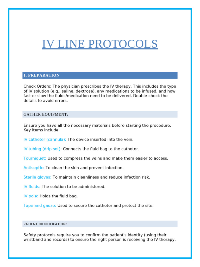 IV Line Protocols | PDF | Intravenous Therapy | Catheter