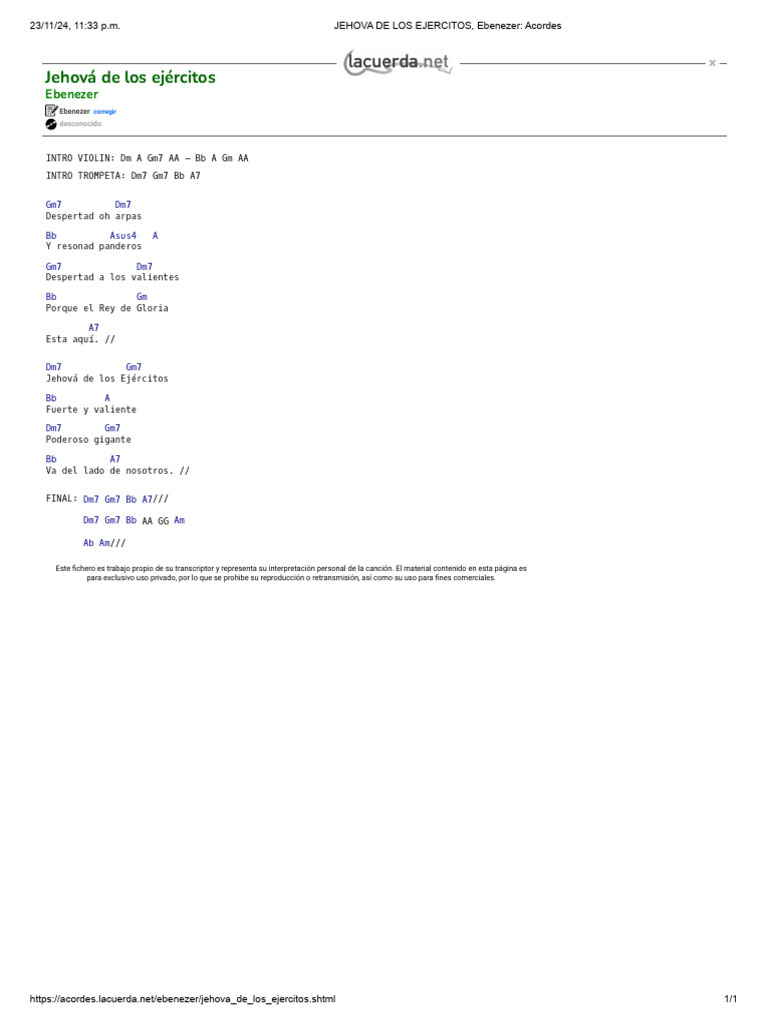 JEHOVA DE LOS EJERCITOS, Ebenezer - Acordes | PDF