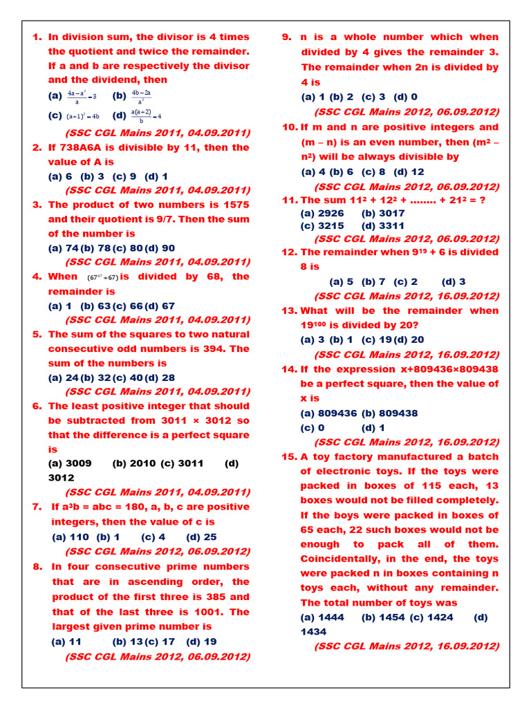 Number System (Mains 2011-23) | PDF | Arithmetic | Elementary Mathematics