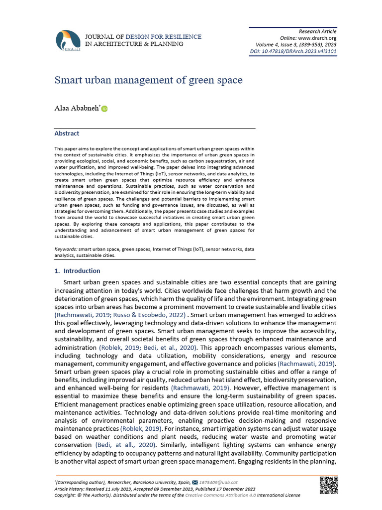 Smart Management of Urban Green Spaces | PDF | Sustainability ...