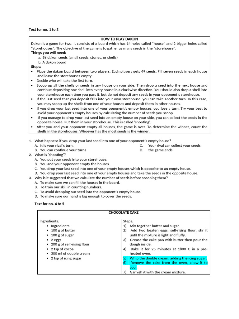 Draft Soal Ulangan Procedure Text | PDF | Cakes | Blender