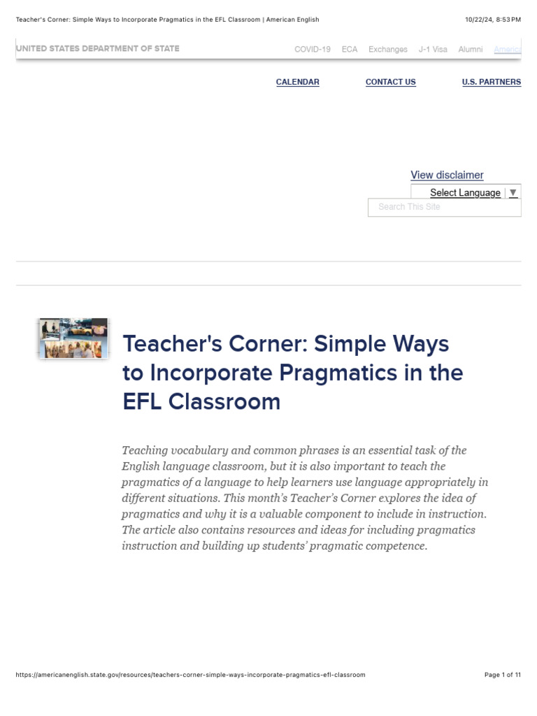 Incorporating Pragmatics in EFL Teaching | PDF | English As A Second Or ...