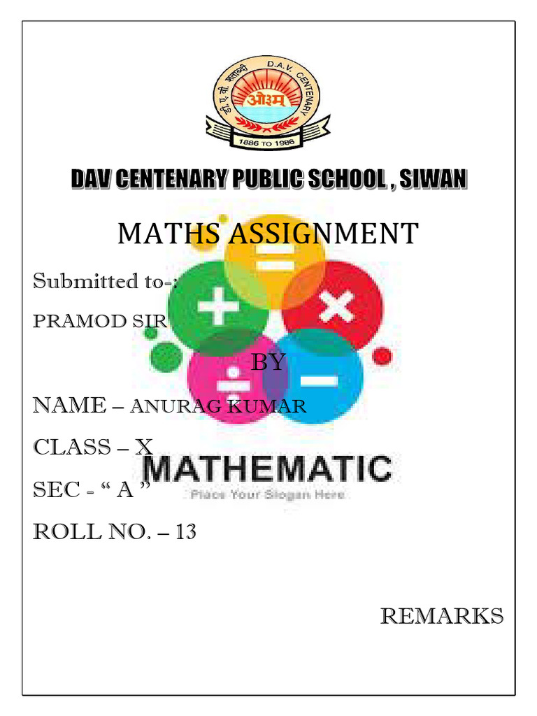 Class 4 Maths Assignment Cover Page Pdf