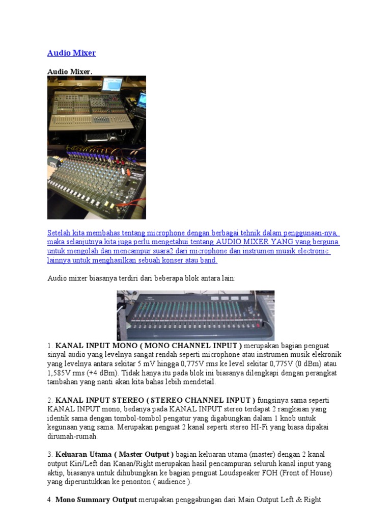 Fungsi dan Skema Audio Mixer | PDF