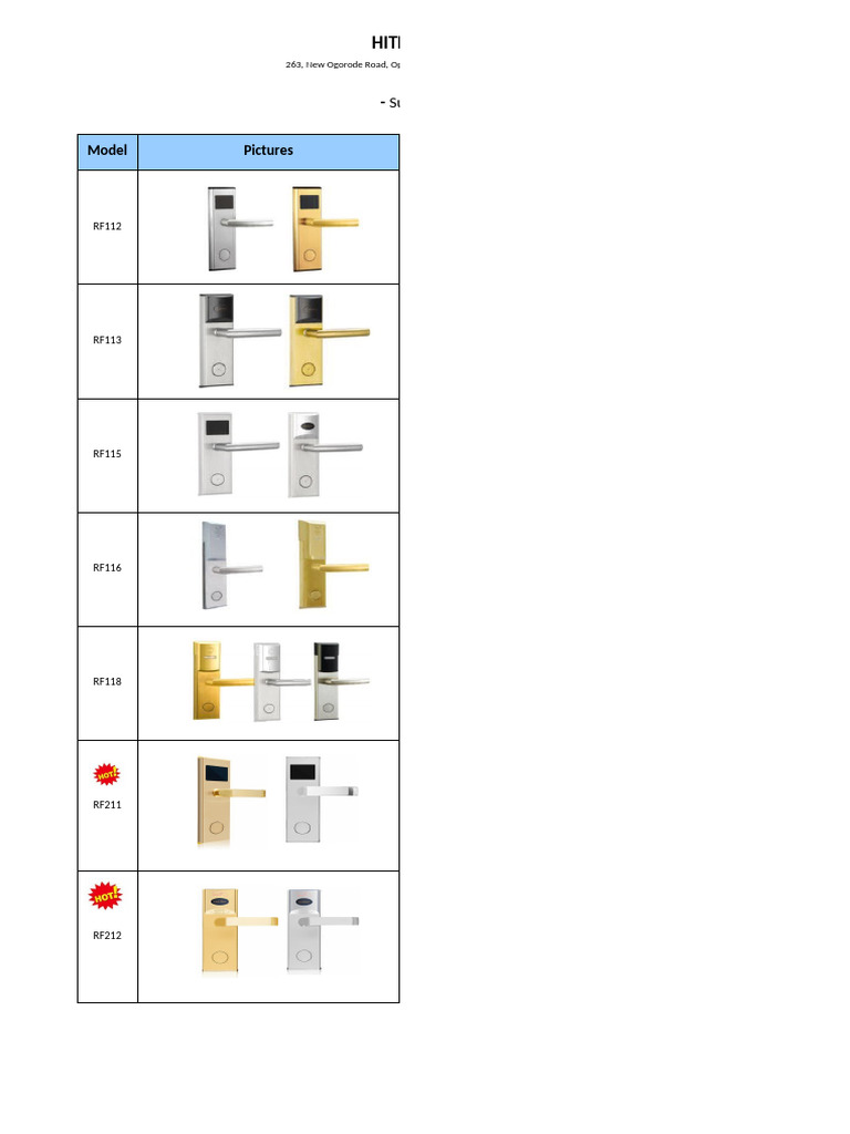 RFID Lock Catalogue for Hotels | PDF | Silver | Alloy