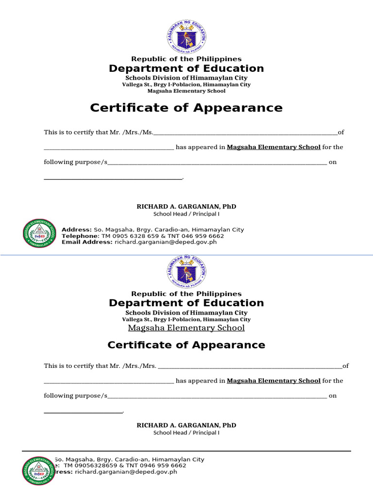 Certificate of appearance PDF Certificate of appearance PDF