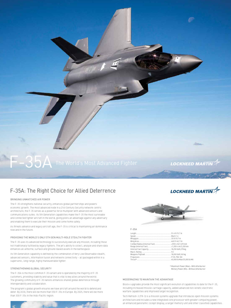 F-35A Product Card | PDF | Lockheed Martin F 35 Lightning Ii | Fighter ...