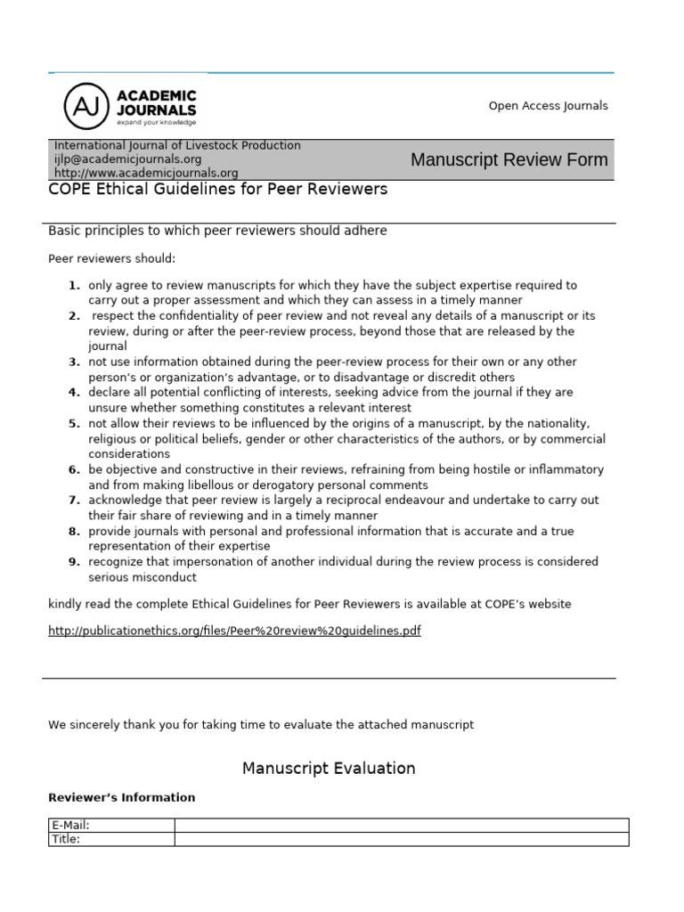 Manuscript Review Guidelines for IJLP | PDF | Peer Review | Evaluation