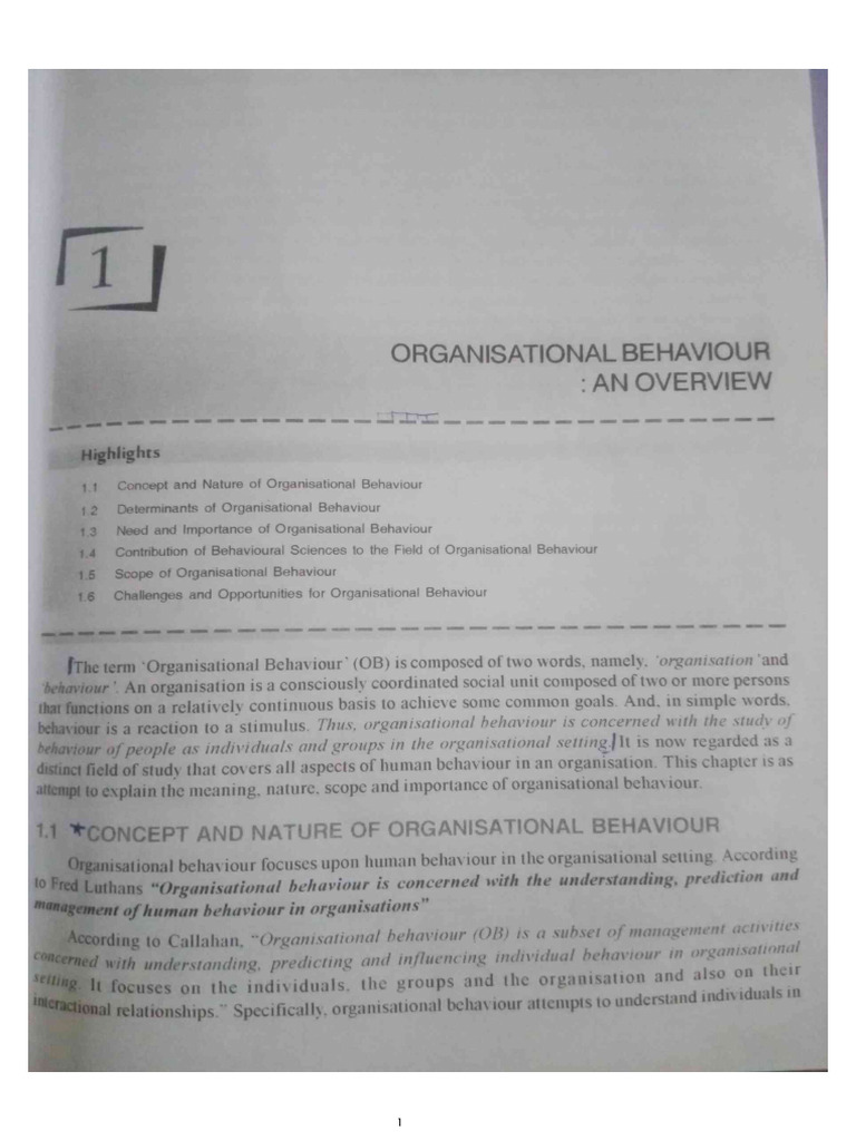 Organizational Behaviour Unit 1 Pdf