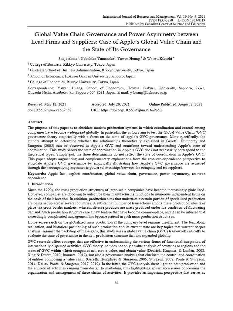 Apple’s Global Value Chain Governance Analysis | PDF | Supply Chain ...