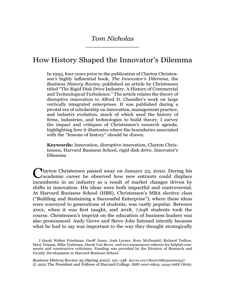 How history shaped the innovators dilemma pdf disruptive innovation
