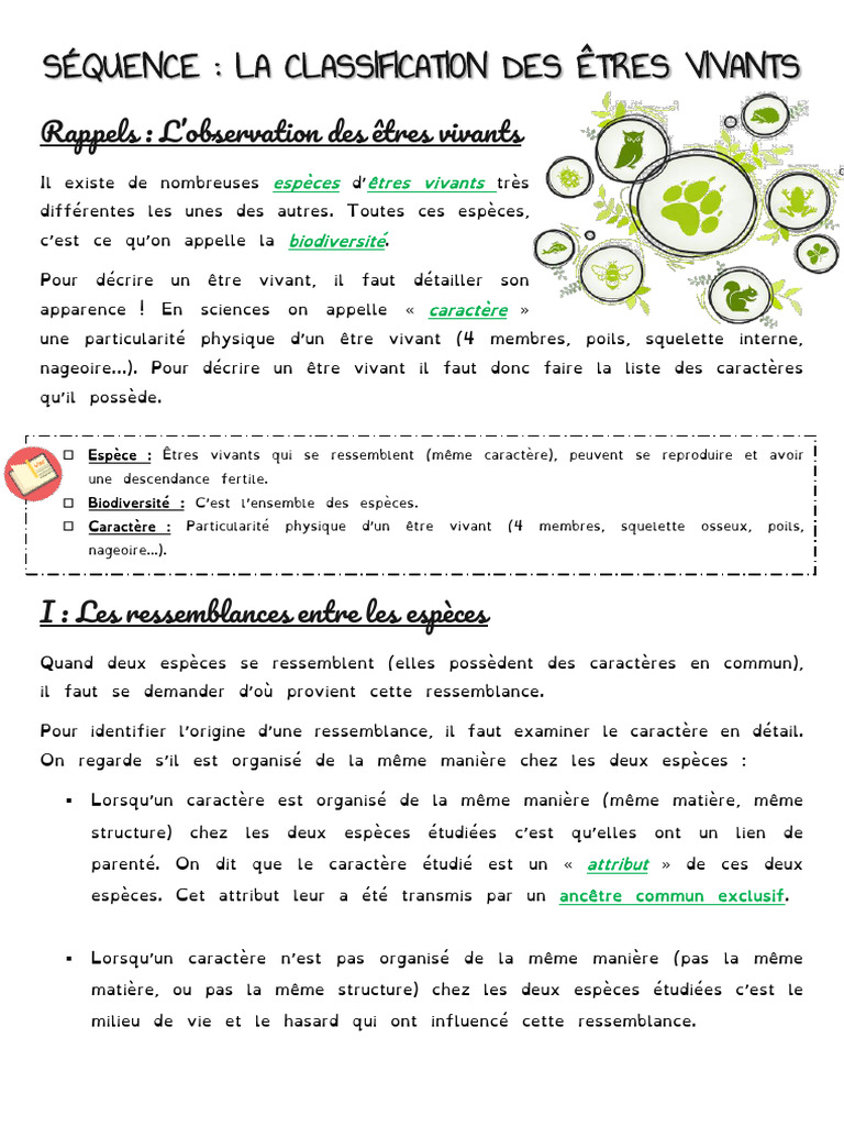 Classification des êtres vivants | PDF | Cellule (Biologie) | Espèces