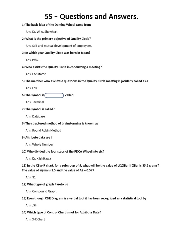 Quality Circle Quiz Questions & Answers | PDF | Histogram