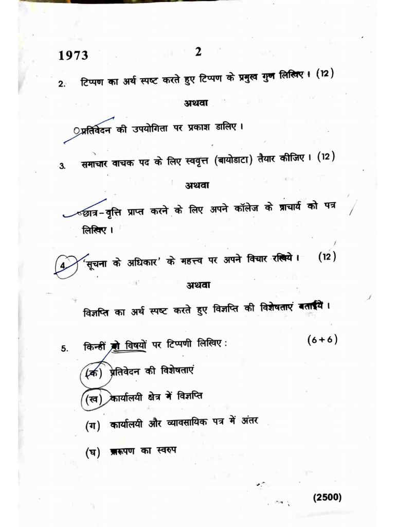 Hindi Questions | PDF