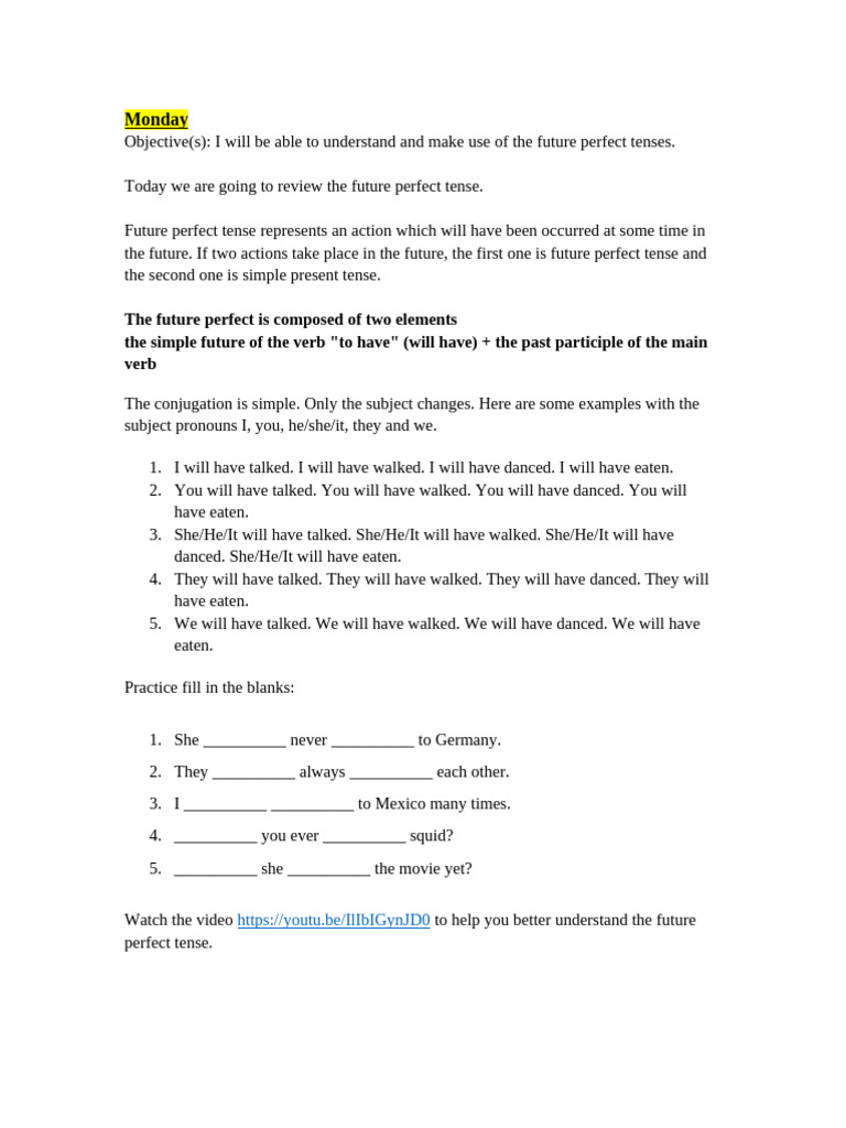 Future Perfect Tense Explained | PDF | Grammatical Tense | Linguistics