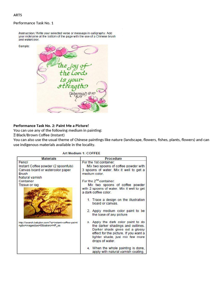 Quarter 2 Arts Performance Task | PDF