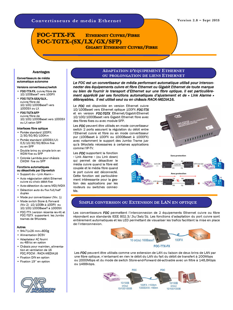 Documentation Convertisseur FOC-TTX-FX | PDF | Ethernet | Fibre optique