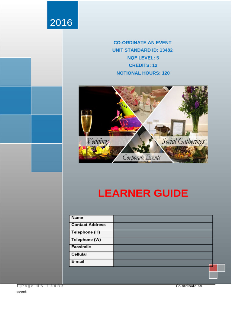 Learner Guide for Event Coordination | PDF | Educational Assessment ...