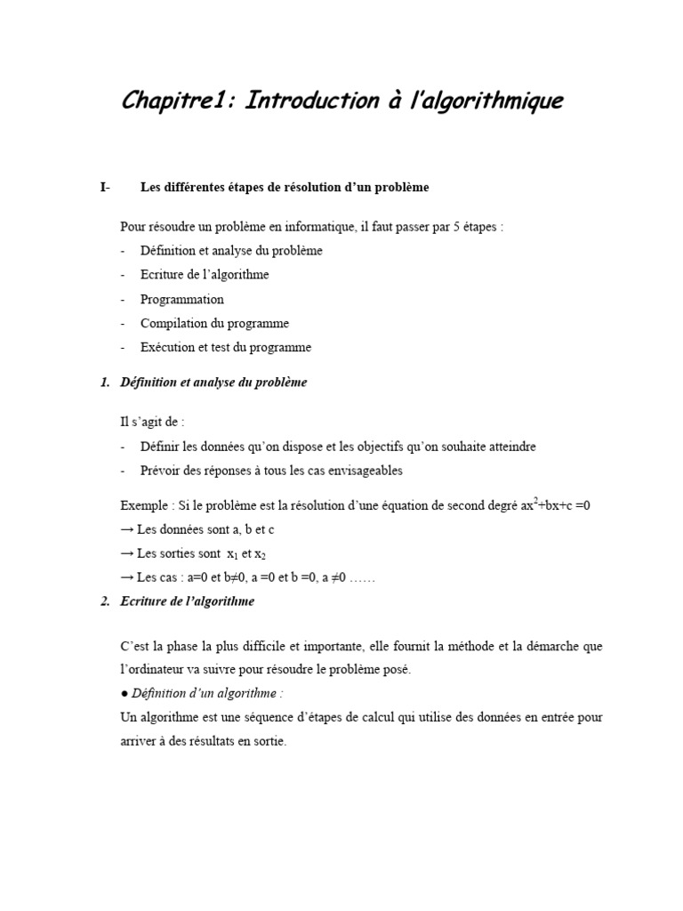 Introduction à l'algorithmique en 5 étapes | PDF | Programme ...