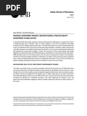 Wagholi Apartment Project- Restructuring a Private Equity Investment in Real Estate