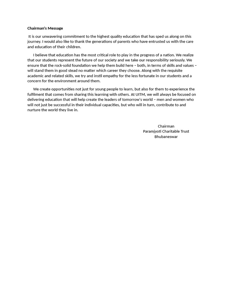 1.1 Chairman's Message | PDF | Career & Growth