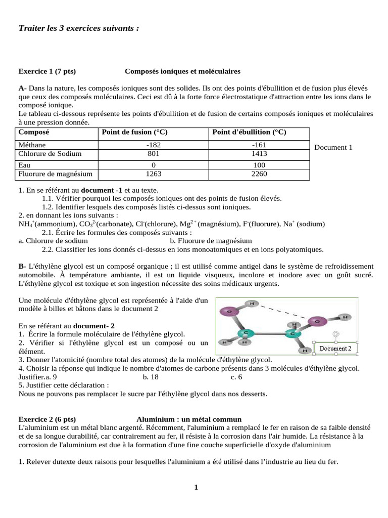 Exercices sur composés chimiques et réactions | PDF | Atomes | Fer