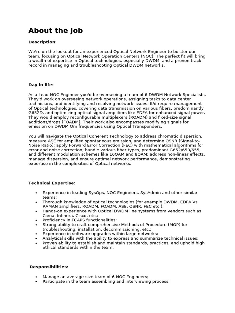 About the job | PDF | Wavelength Division Multiplexing | Fiber Optic ...