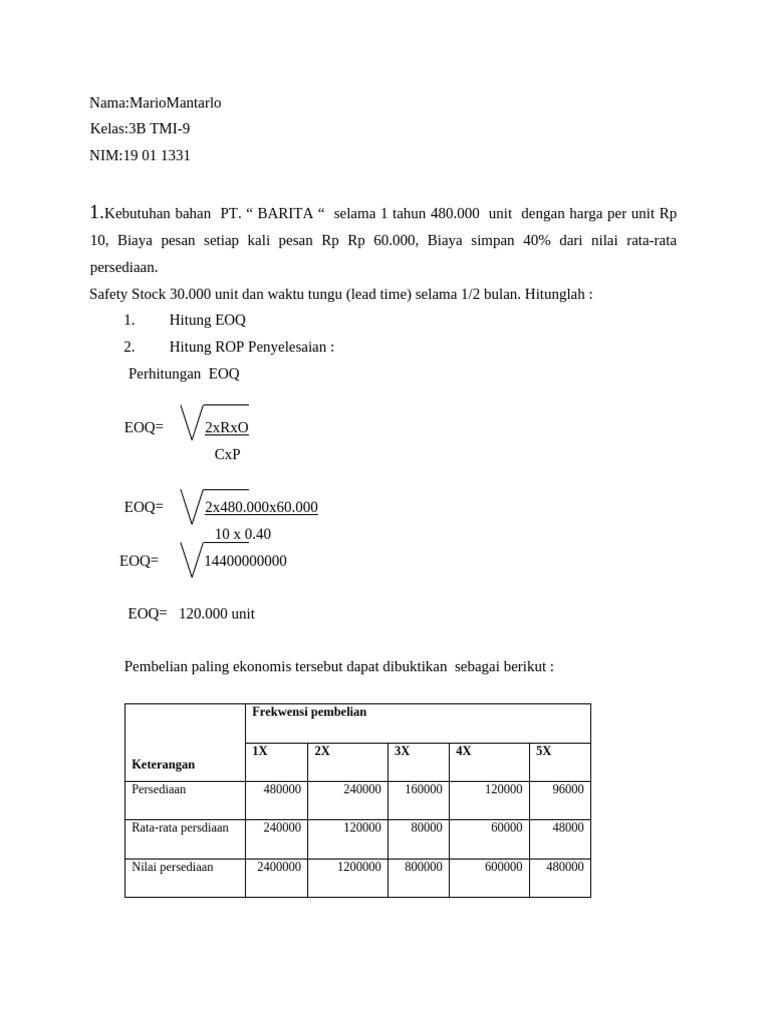 Perhitungan EOQ dan ROP untuk Persediaan | PDF