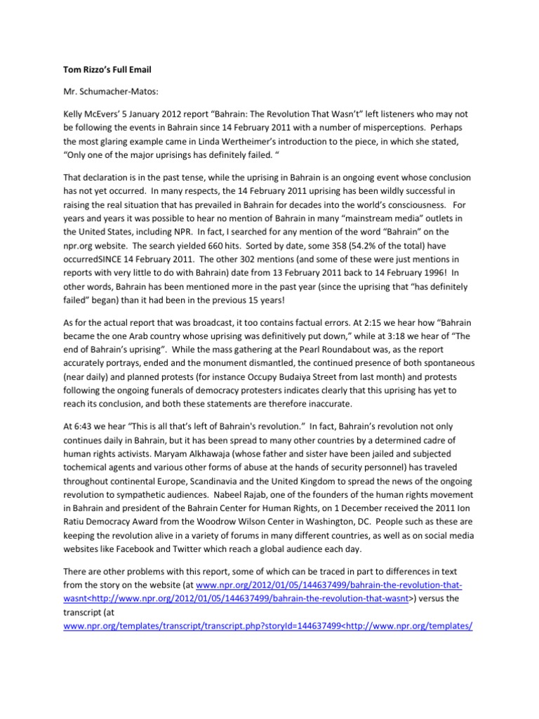Bahrain Listener Letter | PDF