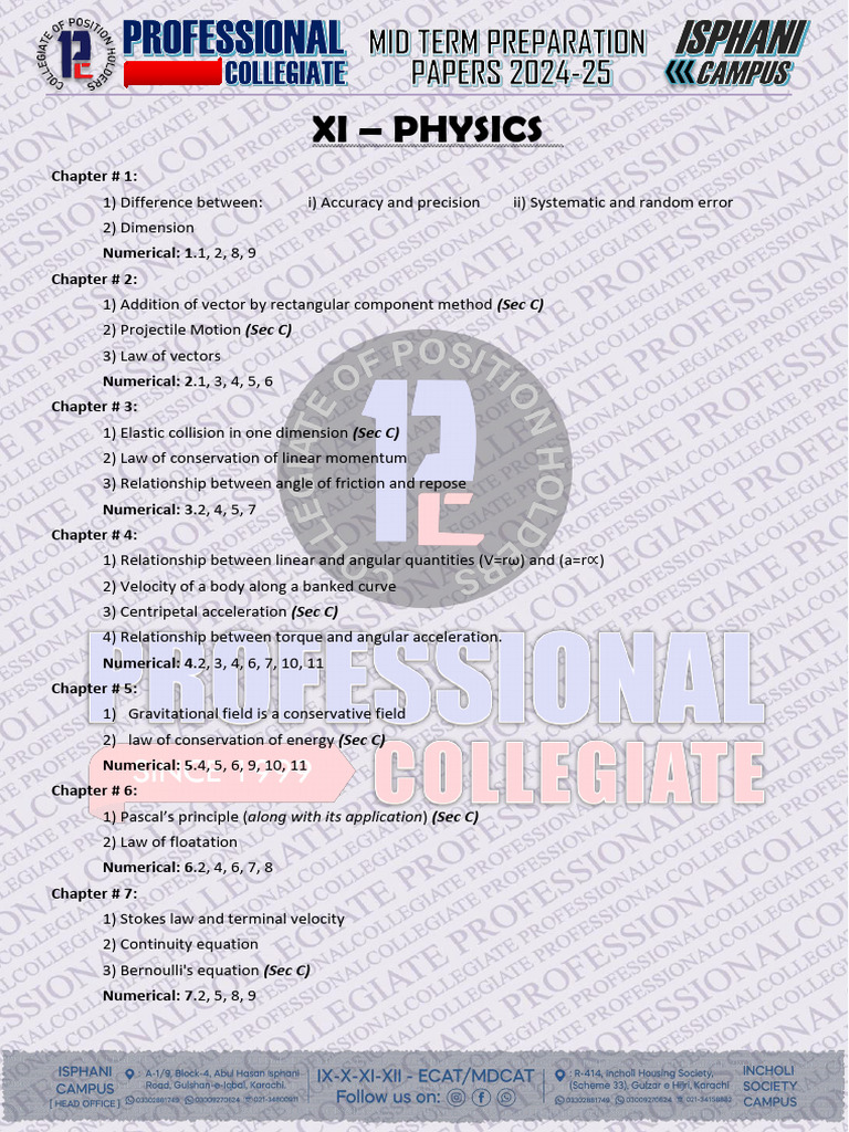 XI Mid Term Exam Preparation Guide | PDF | Liquids | Acceleration