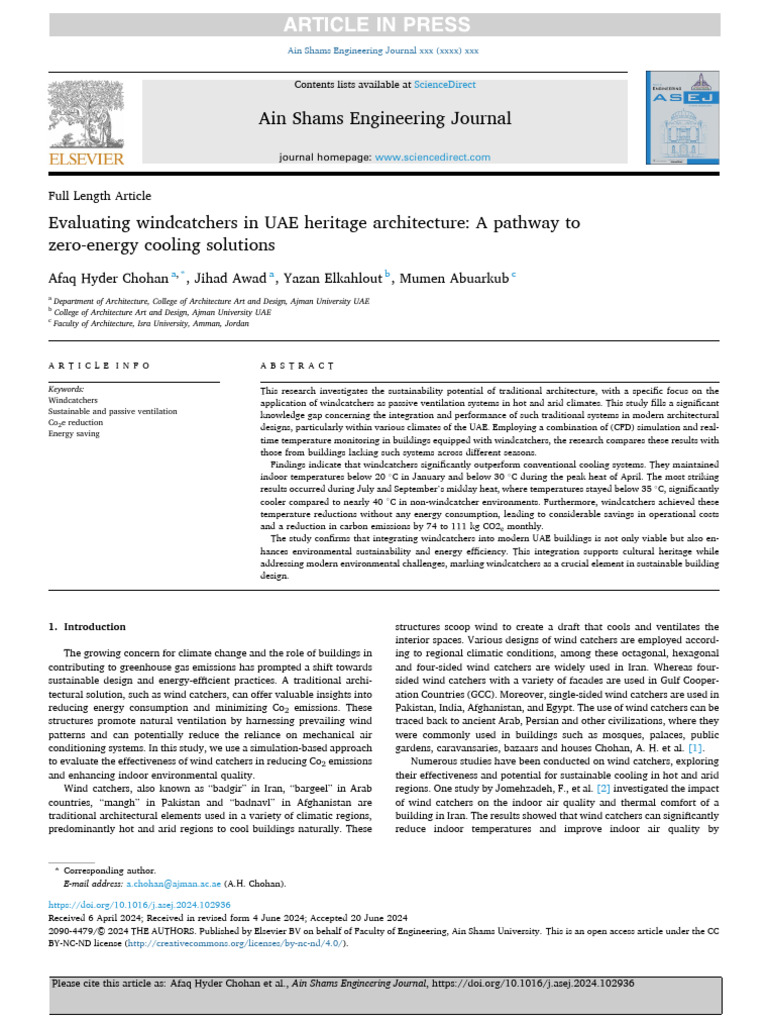 EVALUATING WINDCATCHERS IN UAE HERITAGE ARCHITECTURE A intelligence overview