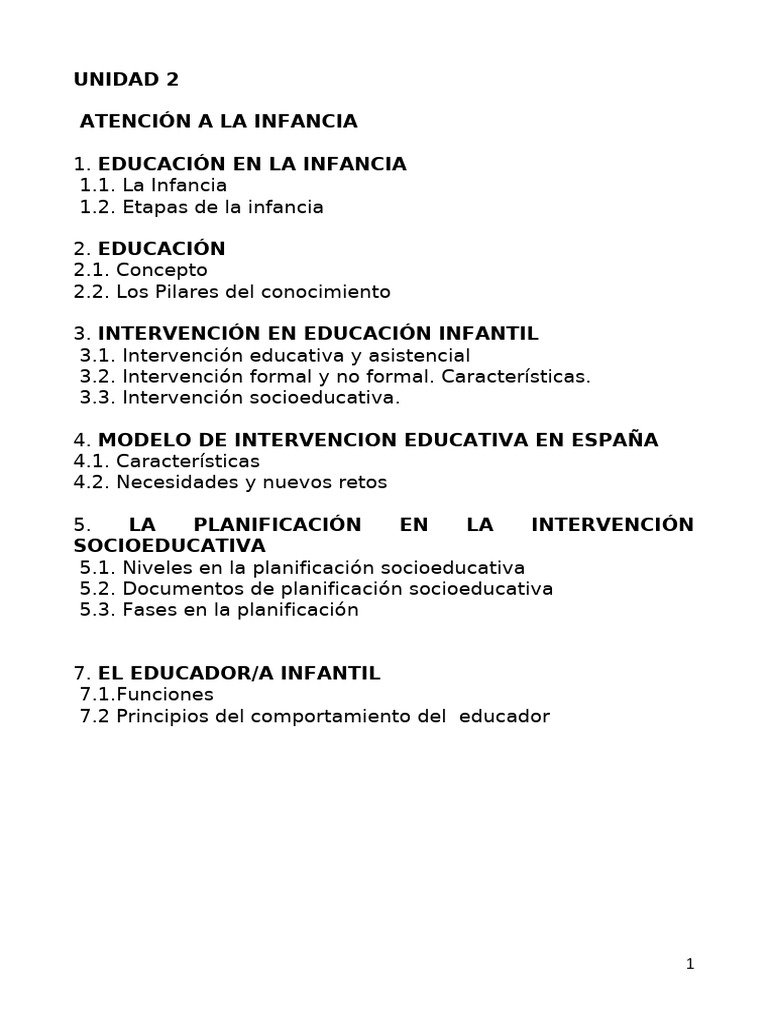 Unidad 2 Atención A La Infancia | PDF | Educación de la primera ...