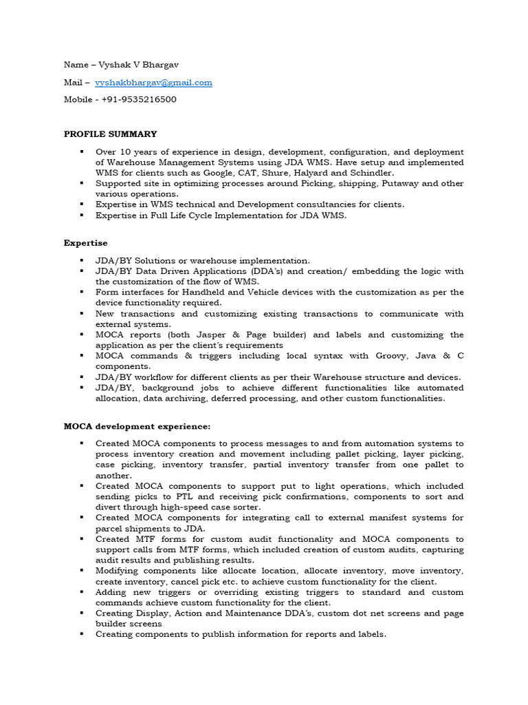 JDA WMS Consultant with 10+ Years Experience | PDF | Microsoft Sql ...