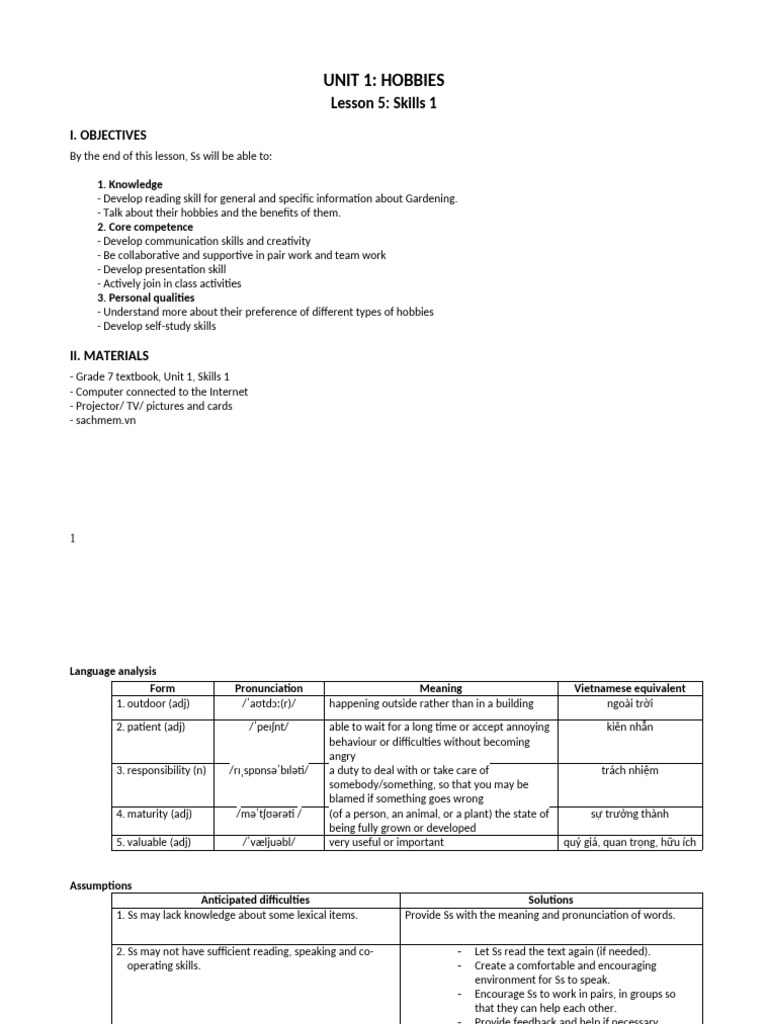 Gardening Hobbies: Skills Development Lesson | PDF | Cognition | Human ...