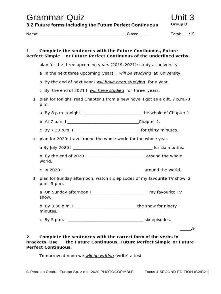 Focus4 2E Grammar Quiz Unit3.2 GroupB 1kol | PDF | Language Mechanics ...