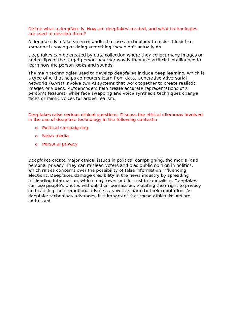 Understanding Deepfakes and Their Ethics | PDF