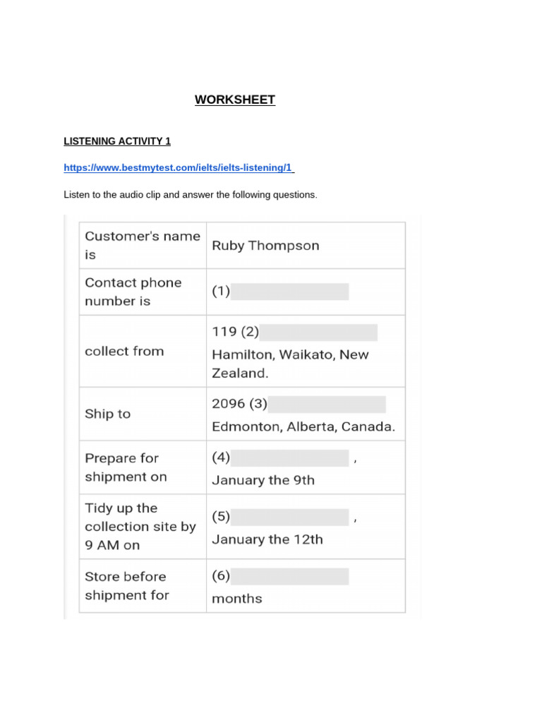 Worksheet: Listening Activity 1 | PDF | Wellness