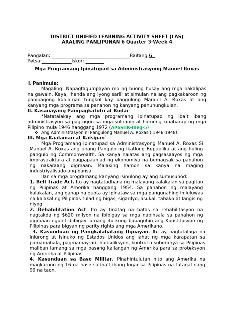 Ap Las Grade 5 Q3 W4 | PDF