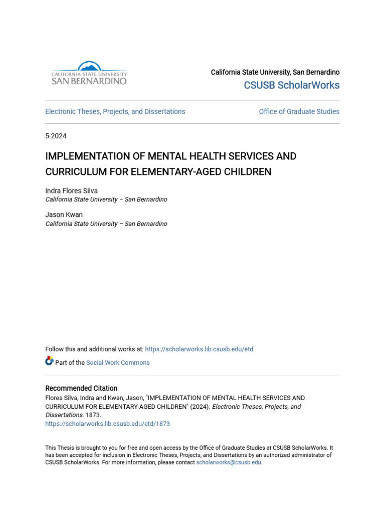 Implementation of Mental Health Services and Curriculum For Eleme | PDF ...
