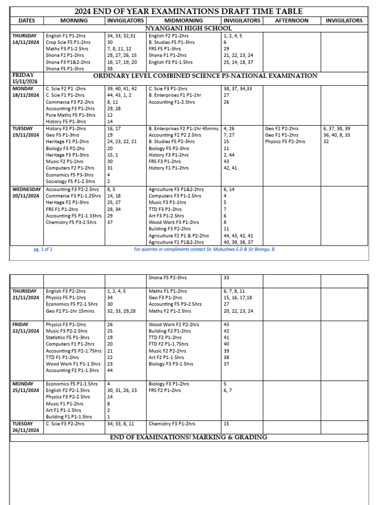 Time Table With Time
