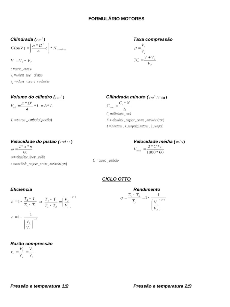 Parâmetros Técnicos de Motores | PDF