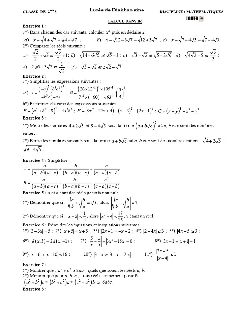 Exercices de Mathématiques Lycée 2nde S | PDF | Objets mathématiques ...